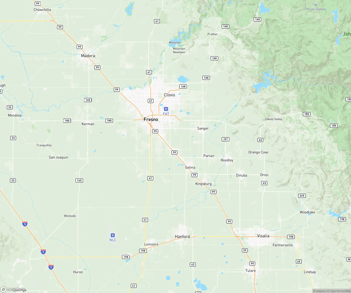 Map of the Awesome Cleaning service area around Fresno, CA